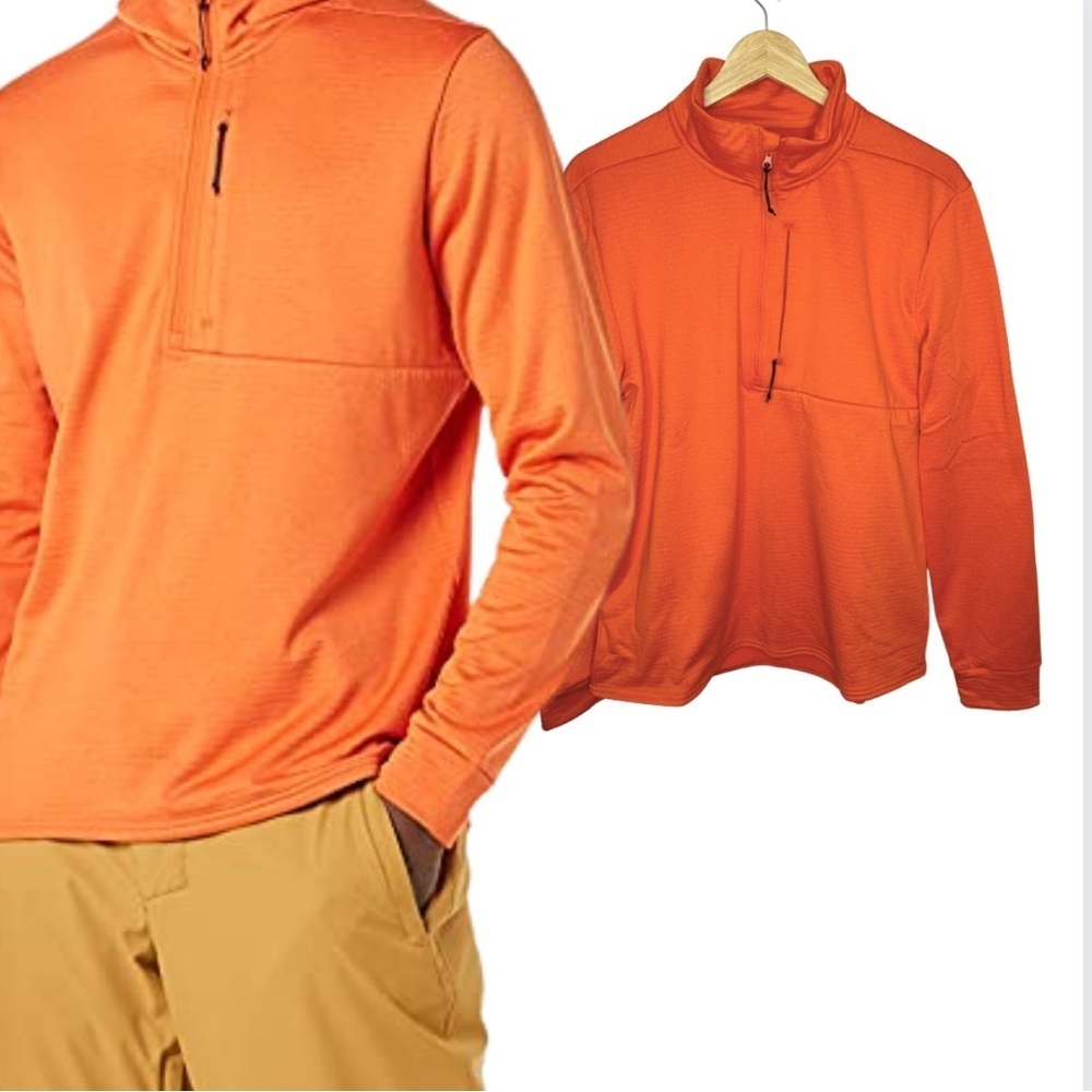 Amazon Essentials Men's Ski Midlayer with 1/4 Zip Orange Large